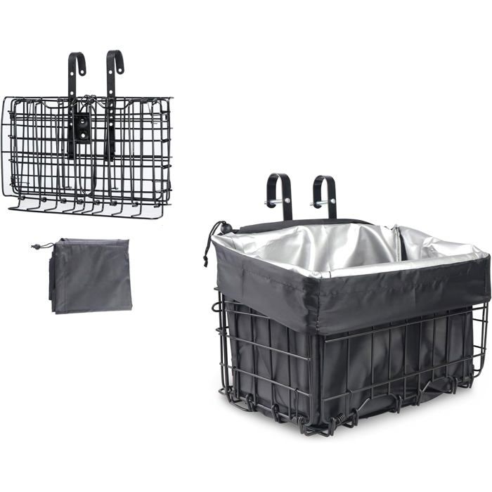 Panier Pliant de vélo Panier Avant de vélo Panier arrière de vélo paniers Pliables en Fil dacier pour Guidon de vélo/Porte-Bagages