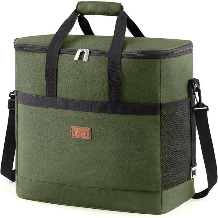 Sac Isotherme 40L Grand Format Glaciere Souple Isothermes Portable Sacs Isotherm Courses Surgelés pour Voyage Pique 40L Vert