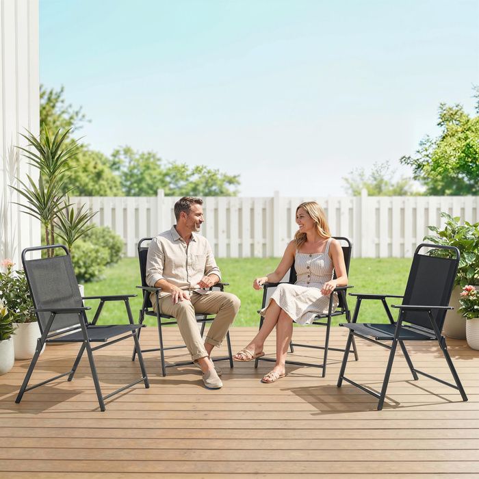 Lot De 4 Chaises De Plage Pliantes AKTIVE – Assise Basse 50x51x67 Cm, Acier/polyester/maille, Accoudoirs Rembourrés, Porte-gobelet, Housse De Transport Incluse, 110 Kg