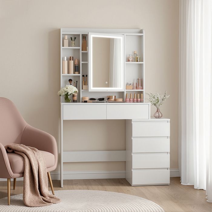 Coiffeuse avec Grand Miroir LED à Luminosité Réglable 40 x 983 x 145 cm Blanc