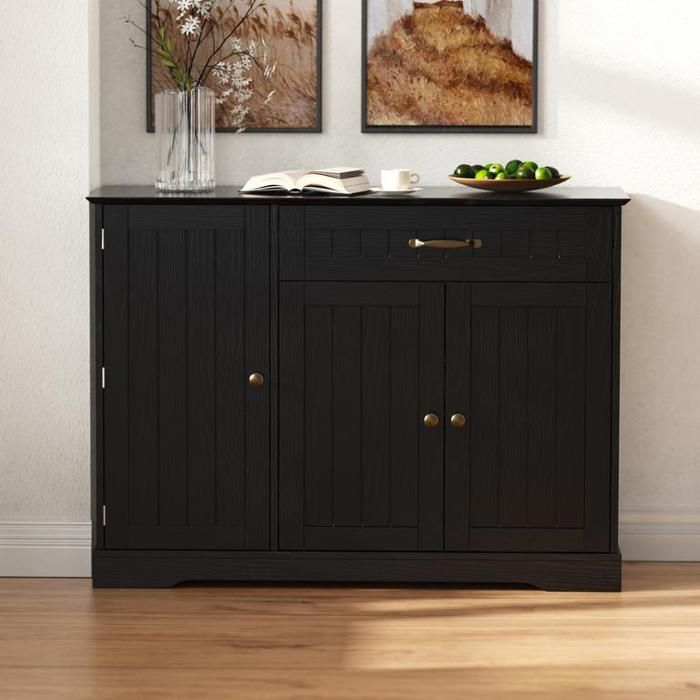 Buffet bas 107x40x83.4 cm avec 3 portes Buffet de cuisine avec tiroir Idéal pour la salle à manger le salon et lentrée (noir)