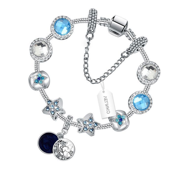 Bracelet - VELINKO - 19cm haute qualité Bracelet à breloques en argent sterling pour femme cristal bleu style Pandora cadeau idéal