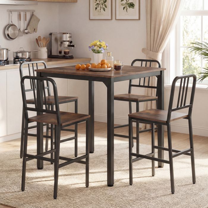 GIANTEX Ensemble de Table à Manger 5 Pièces- Table de Cuisine 90x90CM & 4 Chaises avec Dossier- Charge 150KG- Cadre en Métal- Marron GIANTEX Ensemble de Table à Manger 5 Pièces- Table de Cuisine 90x90CM & 4 Chaises avec Dossier- Charge 150KG- Cadre en Métal- Marron
