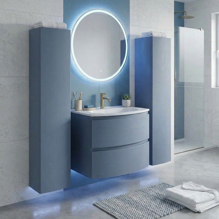ARMONIA Meuble vasque encastrée L. 70 cm bleu-mer + 2 colonnes murales incluses