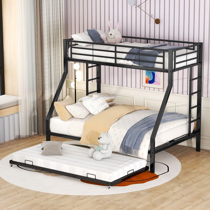 LPOSPI Lit superposé 90140 x 200 cm - lit gigogne avec échelles - métal - sans matelas - noir