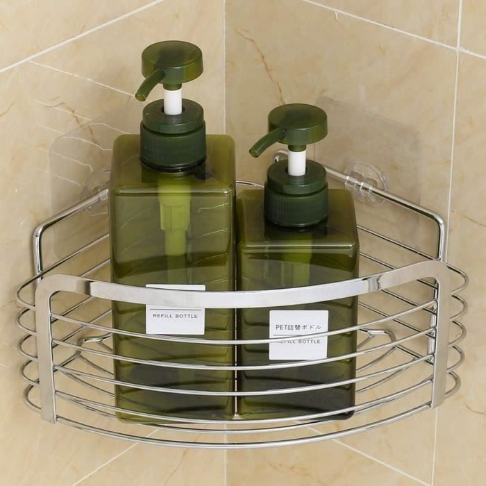 Etagère d’Angle de Douche Adhésif sans Perçage - Panier Rangement détagère de Stockage dacier Inoxydable de Cuisine Argent