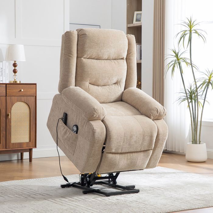Fauteuil Massant Électrique en Chenille avec Chauffage - Fauteuil TV Senior avec Aide au Lever - 8 Points de Vibration - Kaki