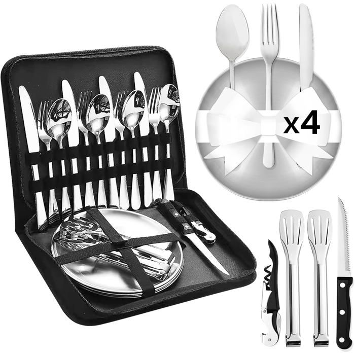 Set de Couverts de Camping 2/4 Personnes kit Vaisselle Camping INOX Set de Camping INOX Eté Vaisselle