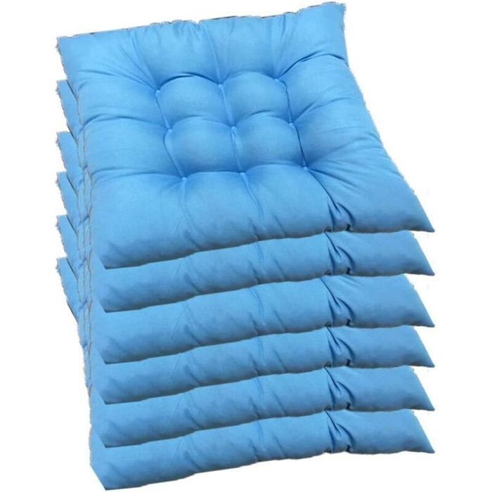 Coussins de chaise Coussins carrés 40 x 40 cm - Capitonnés matelassés - Lot de 6 - Bleu