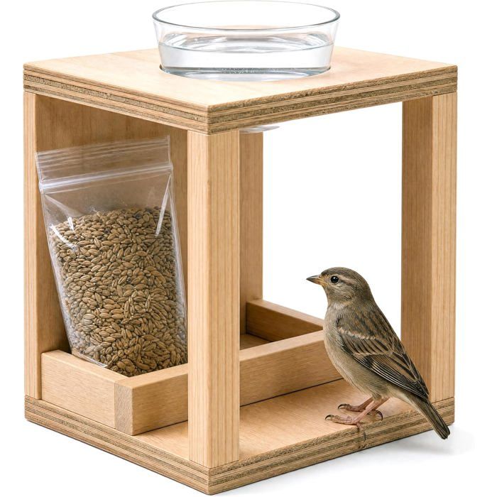 Mangeoire Oiseaux Extérieur En Bois Fait Main Avec Compartiments Abreuvoir Et Plateau Amovible Pour Oiseaux Sauvages Avec Sachet