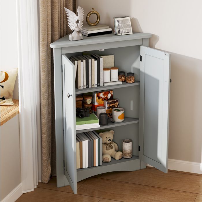 Meuble dangle salle de bain EVRYAE 61 5 x 34 5 x 80 cm 2 portes 3 niveaux de rangement MDF laqué gris