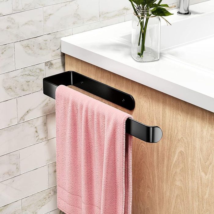 Porte-serviettes adhésif ou percé alu noir cuisine salle bain