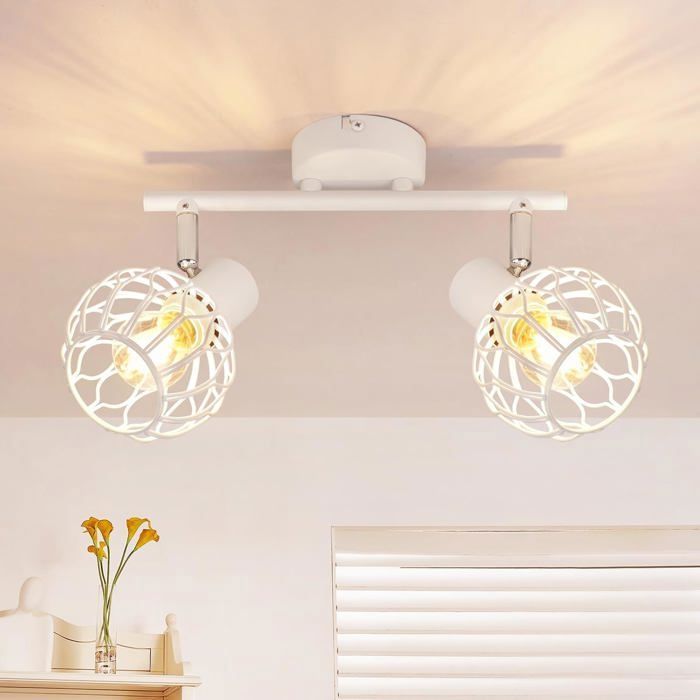 HOMEFIRE - Plafonnier E14 2 spots orientables métal blanc lampe plafond moderne pour salon cuisine couloir