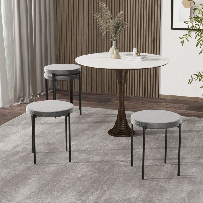 Lot de 4 tabourets de cuisine empilables – assise rembourrée aspect velours – gris foncé – 41 5 x 41 5 x 46 cm