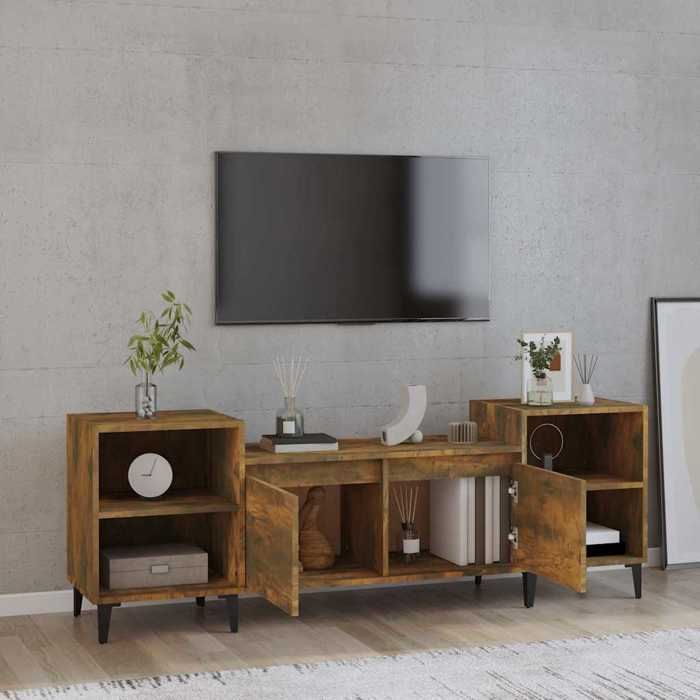 CONFORTHA®Meuble TV Chêne fumé 160x35x55 cm Bois dingénierie - Meuble HIFI (8237)
