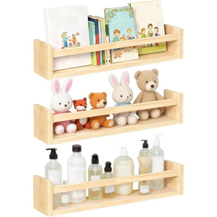 Etageres murales bois naturel - Set 3 - Tablettes flottantes - Rangement decoration