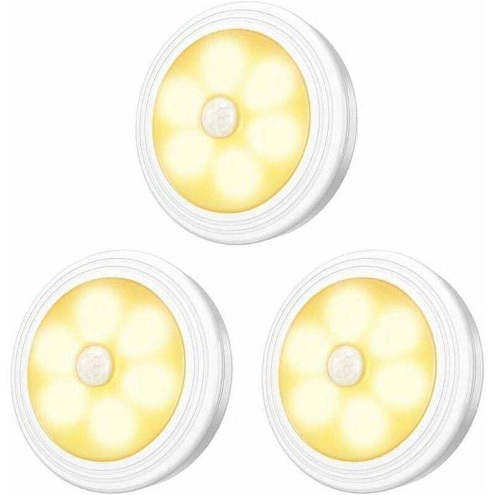 3pcs Lampes LED pour armoire - Détecteur de mouvement Base magnétique - Cuisine et escalier - Piles