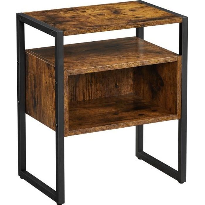 acaza table de chevet, table d'appoint avec 2 niveaux, cadre en acier, style industriel, marron rustique et noir