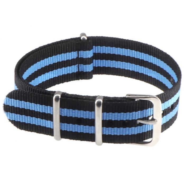 Bracelet OTAN Militaire 18 Mm – Bleu Et Noir, Fabriqué En France, Neuf