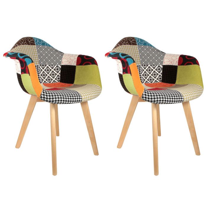 PATCHWORK - Lot de 2 Fauteuils Scandinaves Multicolore