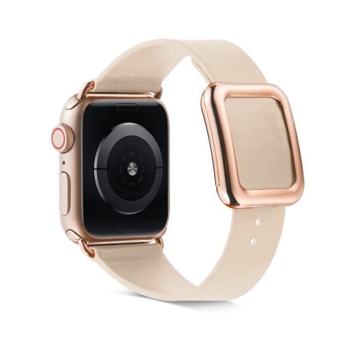 Bracelet de Montre Connect e en Cuir Beige pour Apple Watch Series