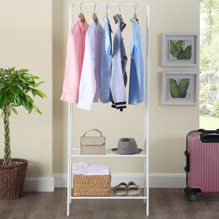 Portant Penderie à vêtement Multifonctionnel de Type A - KELUODAE - Blanc - Avec 2 Étagère à Chaussures