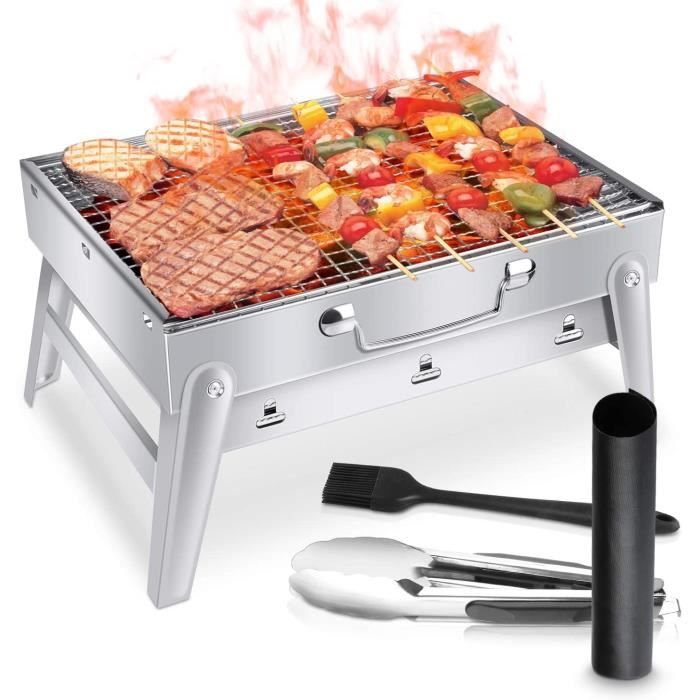 Grille Barbecue Pliable En Inox – 30x16 Cm, 300g, Hauteur Réglable 2 Niveaux, Pour Camping, Pique-nique, Foyer Extérieur