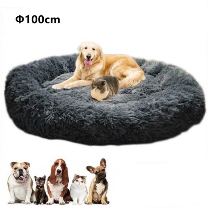 Lit rond souple de 100 cm de diamètre, extra large lavable, panier de luxe pour chiens et chats, gris