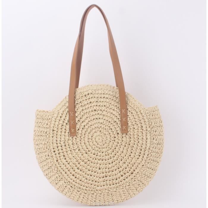 Sac rond en paille pour femme avec glands tissé sac à main mode bohème pour l'été