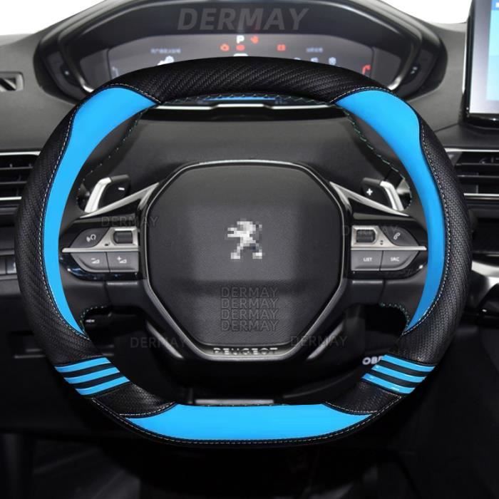 Bleu - Pour Peugeot 208 e208 2020 2021 2022 housse de volant de voiture mignon en fibre de carbone PU cuir fi