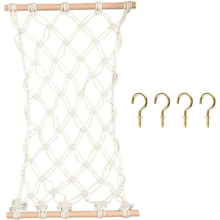 Hamac Suspendu En Corde De Coton - 300 Lbs Capacité, Avec Poche, Idéal Pour Jardin, Terrasse, Intérieur