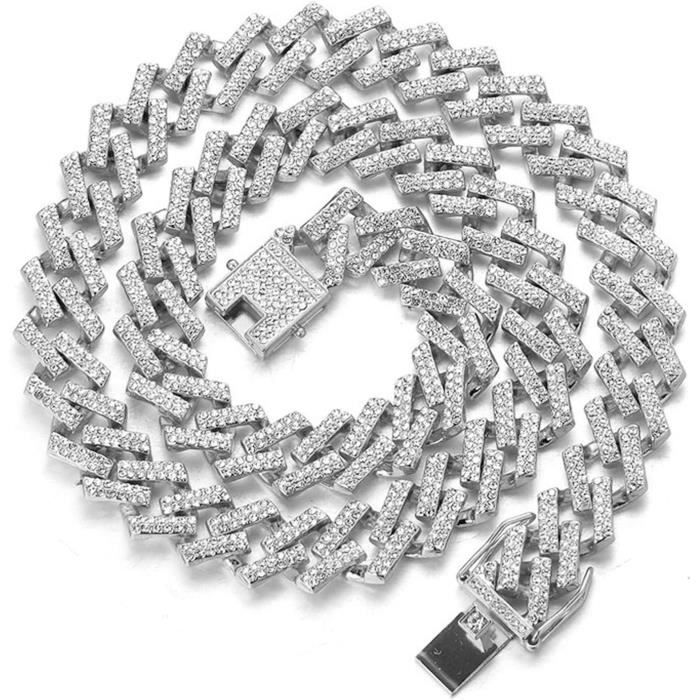 Chaîne Cubaine Glacée 18 Pouces & Ensemble De 21 Chaînes Sauvages - Doré à L'Or Plaqué Et Strass - Neuf Avec Étiquettes