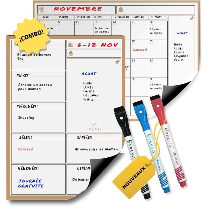 Organisateur Hebdomadaire Magnétique A3 – Calendrier Familial Pour Frigo, Plan Repas, Tâches