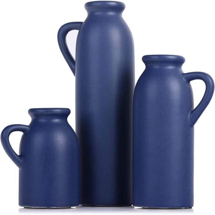 Lot De 3 Vases Décoratifs Art Déco - Blanc Et Gris - Hauteur 13 Cm