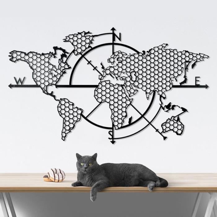 Carte Du Monde Noir 99 X 57 Cm Decoration Murale Metal Noir Deco Murale Metal Noir Decoration Murale Metallique Deco Salon Cdiscount Maison
