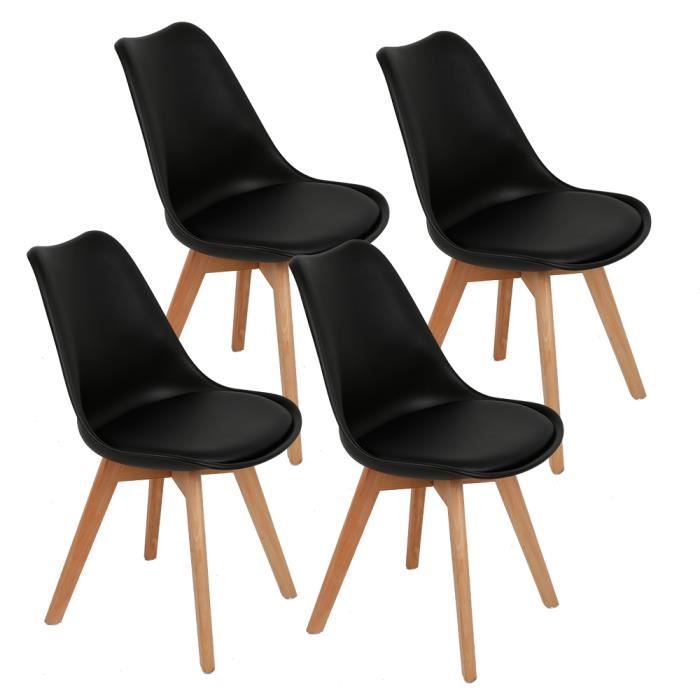 Lot de 4 Chaises avec pieds en bois Chaise Scandinave de Salle à manger Noir 