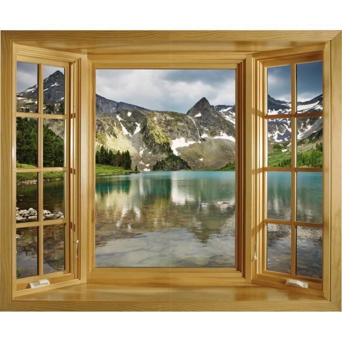 Sticker trompe l'oeil Fenêtre Lac Dimensions85x70cm Cdiscount Maison