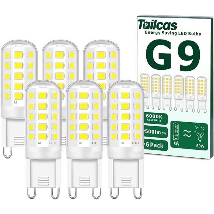 Lot De 5 Ampoules LED G9 5W Blanc Froid 500LM - Équivalent 50W Halogène, Non Dimmable, 30000h