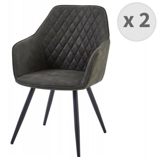 fauteuil de table vintage ebène et pieds métal noir (x2) marron foncé