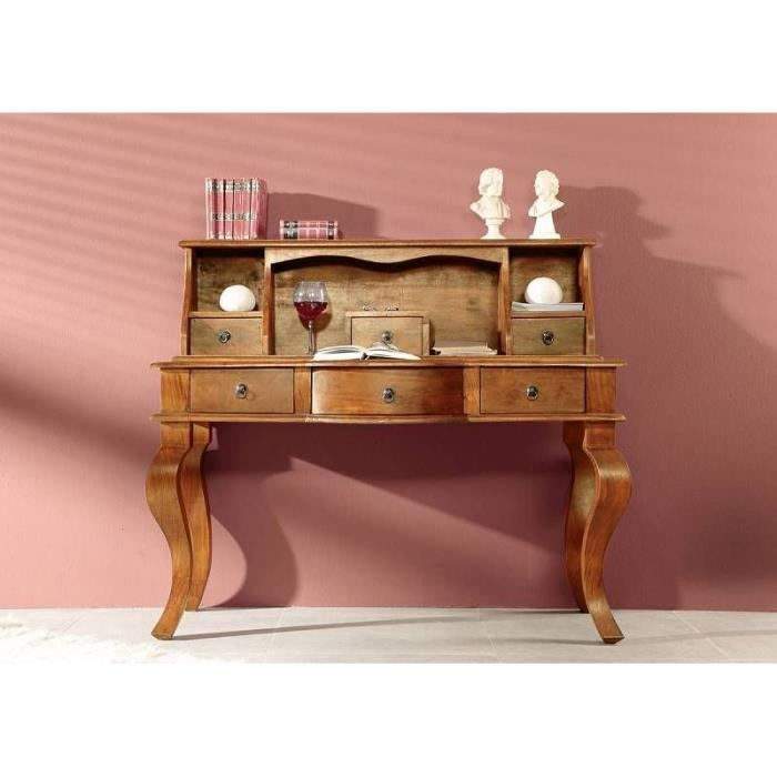 Bureau - Bois massif dacacia laqué (Miel) - Style colonial - OXFORD #0514