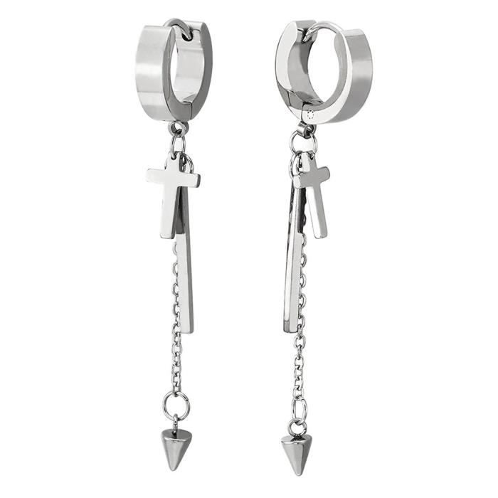2 Anneau Boucle doreille Charni/ère avce Pendantes Long Cha/îne et Ray/é Croix Homme Femme Acier Cr/éoles