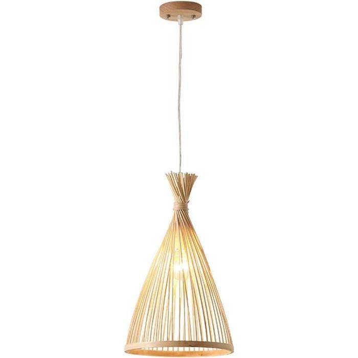 Lustre En Bambou Tissé Main Forme Fleur - Abat-jour 38cm, Ampoule E27 Incluse