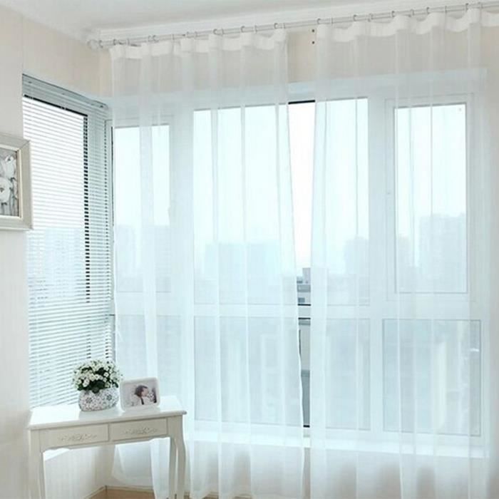 1pcs 200cm 210cm Rideaux Voilage Blanc A Oeillet Pour Porte Fenetre A Pattes Voilage Lavable Pour La Chambre A Coucher De Salon Cdiscount Maison