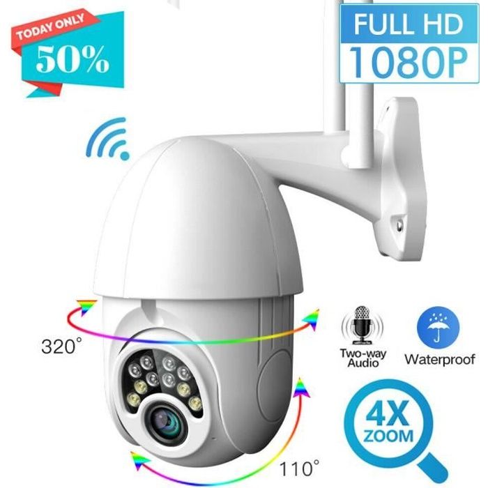 Caméra de sécurité extérieure PTZ WiFi 1080P Rotation de 360 ​​degrés  Webcam Webcam sans fil WiFi IP66 - Cdiscount Bricolage