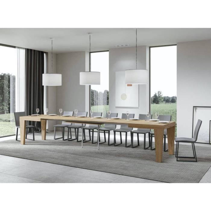 Table extensible 6 à 20 places chêne naturel Kristo 160 à 420 cm 2 pieds Table extensible 6 à 20 places chêne naturel Kristo 160 à 420 cm 2 pieds