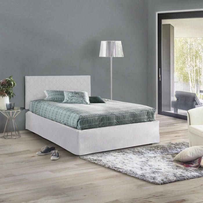 Dmora - Lit queen size Clea 130x5h60 cm Blanc Panneau effet bois et Similcuir Dmora - Lit queen size Clea 130x5h60 cm Blanc Panneau effet bois et Similcuir