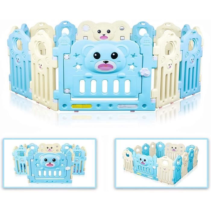 Parc Bébé Modulable Et Pliable 180x120x66 Cm - Tissu Oxford, Porte à Fermeture, 2 Balles, 2 Anneaux - Espace De Jeu Sécurisé Gris Clair