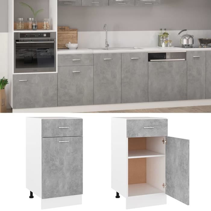 Armoire de cuisine - Aggloméré - Gris béton - 40x46x815 cm - Contemporain - Design