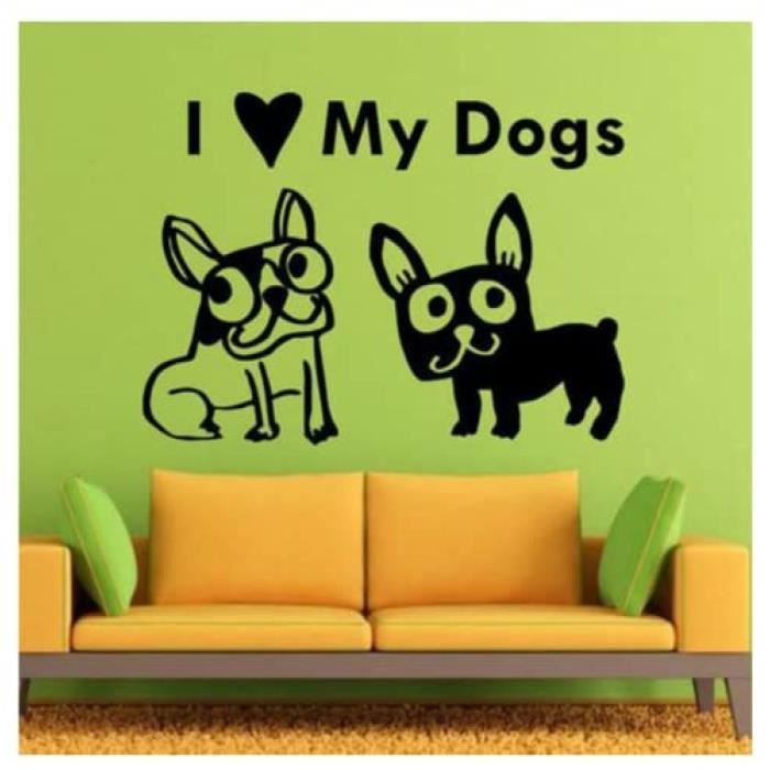 Lot De 2 Stickers Muraux Animaux Dessin Animé - Décoration Chambre Enfant, Motifs Chats Et Chiens, PVC Amovible, 60x30 Cm - 2