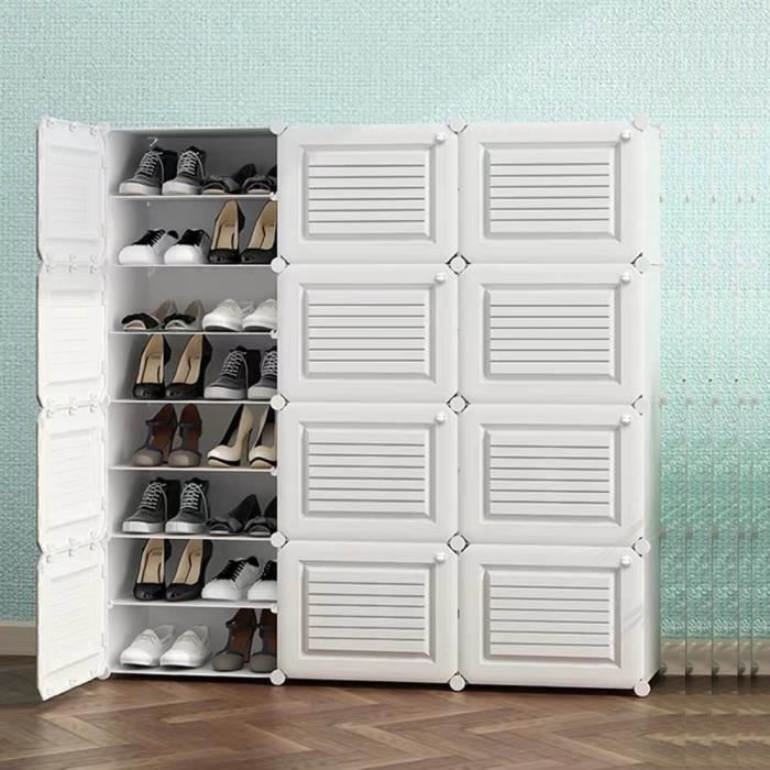 Meuble à chaussures avec étagère gris 2 portes blanches